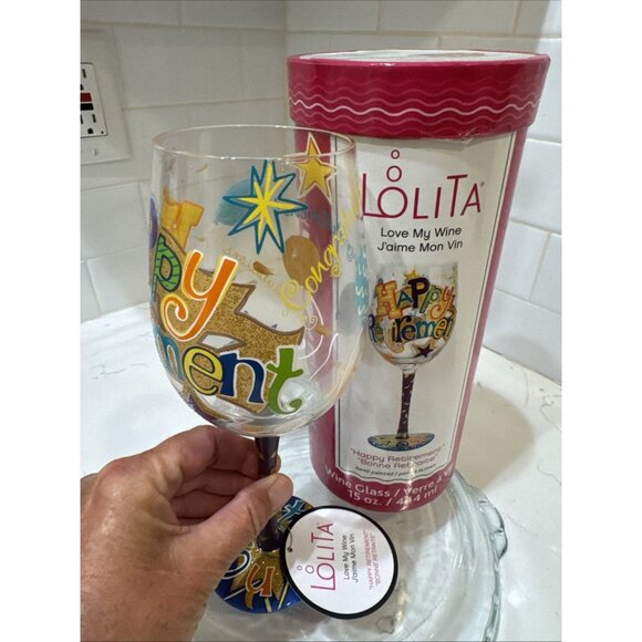 Lolita "Happy Retirement" Wine Glass Hand Painted 15oz “Bonnie Retraite” - Picture 5 of 16